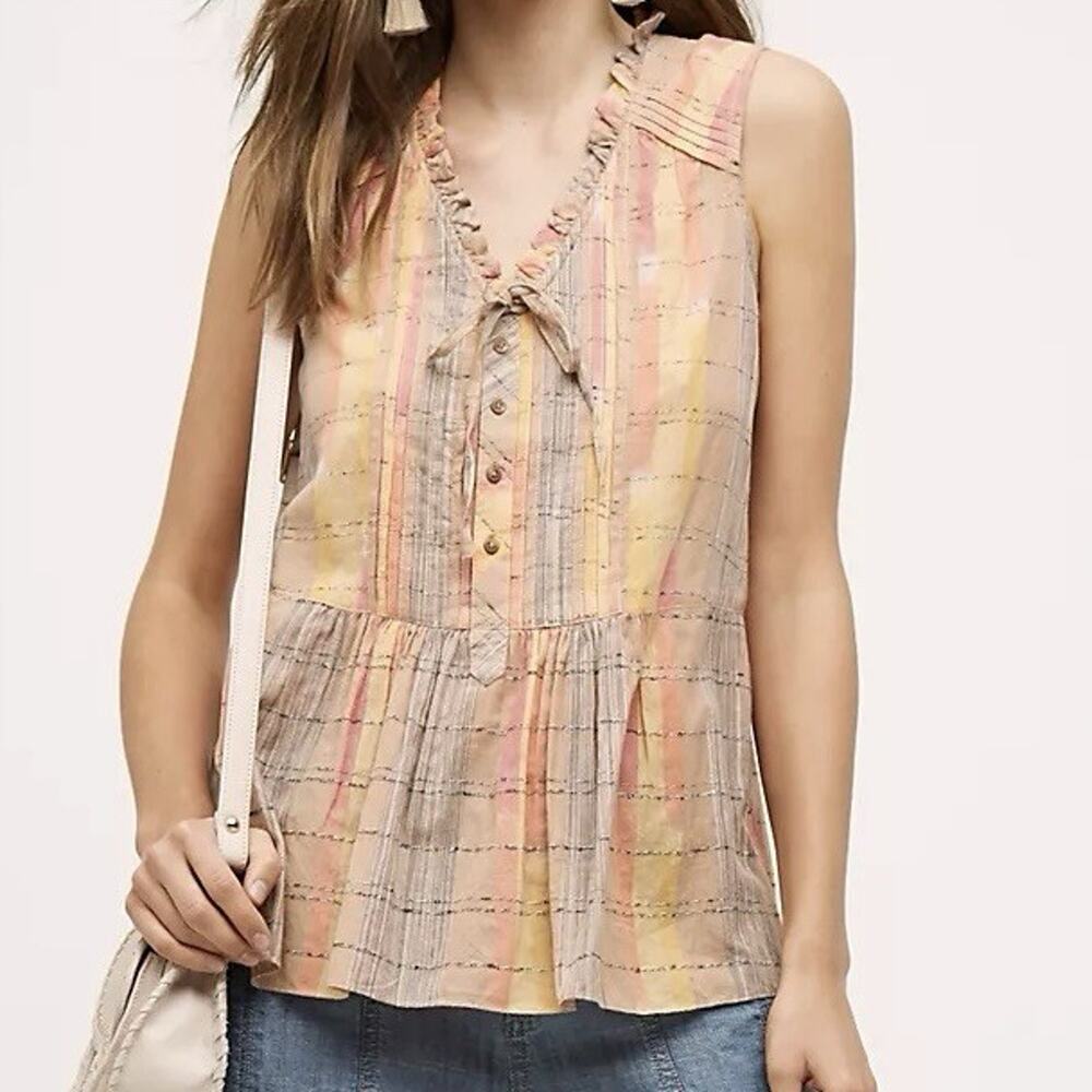 Anthropologie Holding Horses Faye Tank in Plaid US Sz 2 Western Peasant Boho